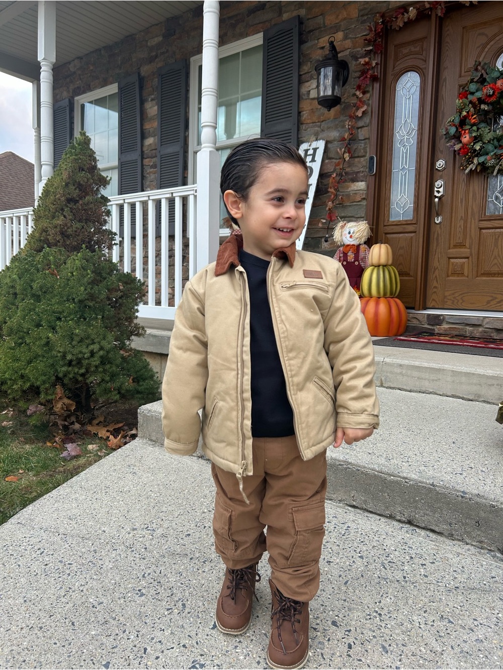 Kids Tan Jacket with Brown Trim - Classic Canvas Style